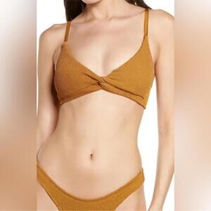 Good American Crinkle Always Fit Twist‎ Bikini Top Bronze Brown Size XS New